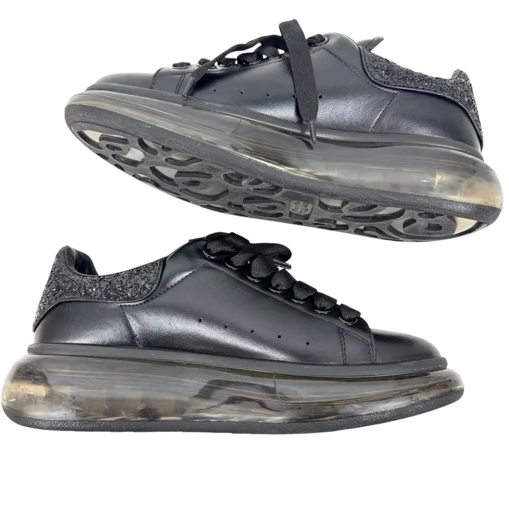Alexander Mcqueen Oversized Glitter Clear Sole Leather Sneakers Black Size 38.5